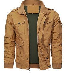 economico -Per uomo Giacca da camionista Giacca Cargo Giacca Casual Vacanza Quotidiano Tasca Primavera Autunno Semplice Moda Classico Collo alla coreana Regolare Nero Cachi Verde militare Giacca