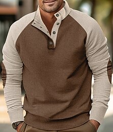 economico -Per uomo Maglia Velluto a coste Maglione Nero Rosso Blu marino Marrone Verde Colletto Mao Blocco di colori Patchwork Sport & Outdoor Casuale Quotidiano Streetwear Casual Atletico Primavera Autunno