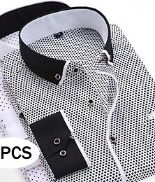 preiswerte -Herren Kleidhemd Durchgeknöpft Hemd Kragenhemd Tupfen Hochzeit Outdoor Marineblau + Schwarz Marineblau + Rot Grau+Marineblau Weiss + schwarz Langarm Umlegekragen Sommer Frühling Bekleidung Button-Down