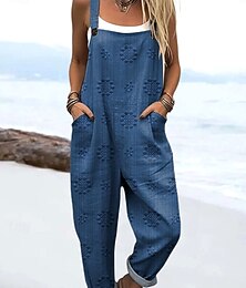 abordables -Femmes Salopette Actif Fleuri Sans manches Cordon de serrage avec poche Vacances Rue Coupe Ample Rouge bleu marine Vert Été