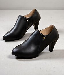abordables -Botines negros de piel sintética sin cordones para mujer: zapatos de trabajo con punta puntiaguda para looks profesionales de oficina, entrevistas y uso diario.