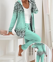 economico -Per donna Attivo Quotidiano Felpa con Cappuccio Tuta Set di Pantaloni Manica Lunga Con Cappuccio Floreale Grafico Sfumatura Coulisse Stampato All'aperto Casuale Blu Arancione Verde Primavera