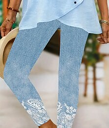 billige -Dame Leggings Ferie Årgang Mote Ankel-lengde Høy Midje Blomstret Grafisk Gradert Printer Pustende Myk Elastisk Feriereise Avslappet Daglig Lyseblå Sommer Vår Slank Fasong