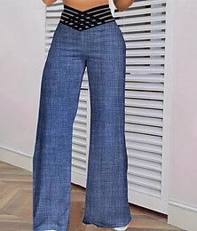 voordelige -Dames Brutaal Chinese Vakantie Vintage Etnische stijl Volledige lengte Hoge taille Effen Kleur Gat Comfortabel Ademend Zacht Micro-elastisch Buiten Vakantie Casual Marine Spijkerbroekblauw Zwart