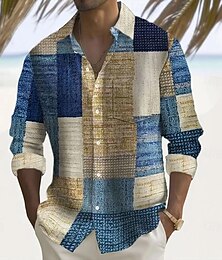 economico -Per uomo Geometrico Blocco di colori Patchwork Camicia Camicia con Bottoni Manica Lunga Moda Casual All'aperto Quotidiano Abbigliamento casual alla moda Primavera Autunno Collo ripiegato Stampa 3D