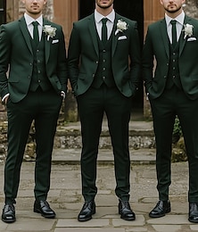 economico -Uomo Affari Matrimonio autunnale Completi Bavero classico Verde scuro Moda Formale Tinta unita Vestibilità standard 3 pezzi Monopetto Due Bottoni