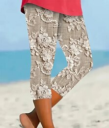 abordables -Femmes Leggings Vacances ancien Style Ethnique Longueur mollet Taille haute Fleuri Graphique Respirant Séchage Rapide Doux Élastique Formel Extérieur Vacances Chamois Été Printemps Slim