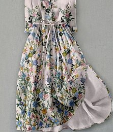 abordables -Femmes Robe Midi Robe fourreau Vacances Occasionnel Boho Quotidien Fête Fête du thé Coupe régulière Fleuri Graphique Demi Manches Revers Blanche Rose Claire Marron clair Bleu Été Printemps
