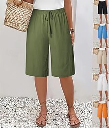 abordables -Femmes Chinos Bermuda Vacances Mode Basique Longueur Genou Taille haute Uni Avec Poches Ceinture Élastique Confortable Doux Micro-Élastique Extérieur Rue Vert Armée Bleu marine Noir Blanche Ét