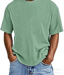baratos -Homens Camiseta Waffle T-shirt Manga Curta Gola Redonda Verão Côr Sólida Textura Moda Designer Casual Bolsos Tricotado Ao ar livre Casual Diário Azul Verde Claro Roxo Top Tee para Homens