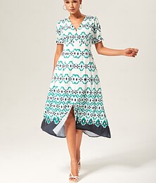 abordables -Mujer Vestido informal Vestido Midi Verde Trébol Geométrico Verano Cuello Barco Cuello halter Vacaciones Bohemio XS S M