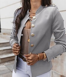 baratos -Mulheres Blazer Confortável Respirável Corte Justo Moda Diário Estilo OL Tecido Escritório Trabalho Casual Não Trespassado Padrão Colarinho Chinês Normal Manga Longa agasalhos Preto Branco Cinzento