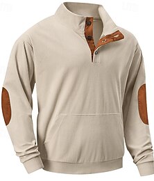 abordables -Hombre Sudadera Albaricoque Negro Verde Ejército Marrón Gris Claro Cuello Mao Bloque de color Retazos Bolsillo Deporte Diario Festivos Poliéster Pana Ropa de calle Básico Casual Primavera Otoño Ropa
