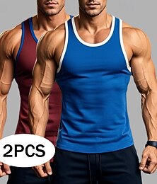 halpa -Miesten Hihaton Liivi Aluspaita Hihaton paita Hihaton Pyöreä kaula-aukko Kesä Yhtenäinen väri Tavallinen Urheilu Väripaletti Monipakkaus 2 Pakkauksissa Katu Kausaliteetti Urheilu Sininen+Vaalean