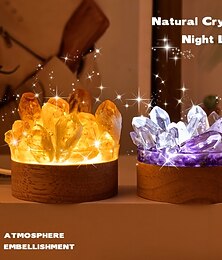 abordables -Veilleuse en cristal naturel style glamour 1 pièce - Lampe d'ambiance alimentée par USB en résine et pierre blanche - Cadeau de vacances universel pour la décoration de bureau et de chevet
