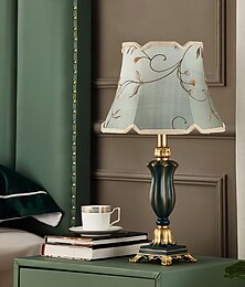 economico -Lampada da comodino, lampada da tavolo tradizionale per soggiorno, 21,26'', lampada da camera da letto retrò in resina con paralume grigio-verde per comodino.