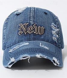 billiga -Herr Basebollkeps Solhatt Trucker Hat Svart Blå Jeans Broderad Rev Mode Ledigt Gata Dagligen Bokstav Justerbara Solskyddskräm Andningsfunktion