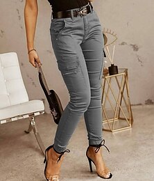 billiga -Dam Militärbyxor Byxor Mode Streetwear Fullängd Naturlig Solid färg Ficka Bekväm Microelastisk Sport & Utomhus Dagliga kläder Mörkbrun Svart Ljusgrön Armégrön Vår Höst Normal