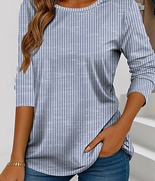 economico -Per donna maglietta A strisce Essenziale Manica lunga Rotonda Top regolari Giornaliero Fine settimana Stampa Rosa Blu Verde Grigio Autunno inverno