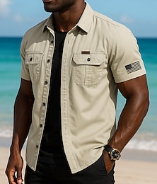 economico -Giornata dell'indipendenza Per uomo Bandiera degli Stati Uniti Patriottico Camicia da lavoro Camicia Western Camicia cargo Manica Corta Casual Pantaloni Tattici Sport all'Aperto Uscire Estate