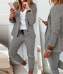 economico -Per donna Moda Streetwear Quotidiano Blazer Abiti Manica Lunga Colletto a Camicia Plaid Stampato Ufficio Lavoro Nero Rosa Cachi Primavera Vestibilità regolare