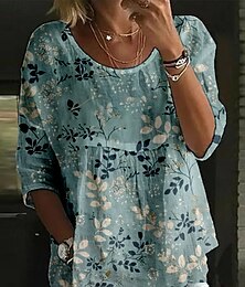 economico -Per donna Blusa Floreale Elegante Manica 3/4 Girocollo Top Regolari Quotidiano Ferie Stampato Bianco Blu marino Blu Azzurro cielo Cachi Estate