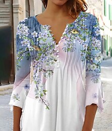 economico -Per donna Blusa Ombre Floreale Grafico Elegante Manica 3/4 Scollo a V Top Regolari Quotidiano Uscire Volant Bottoni Rosa Blu Viola Arancione Verde Primavera Autunno
