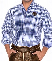 economico -Per uomo A quadri Tradizionale Oktoberfest Camicia Camicia con Bottoni Camicie Trachten Manica Lunga Casual Abbigliamento Quotidiano Ferie Primavera Autunno Collo ripiegato Stampa 3D Camicia tipo lino
