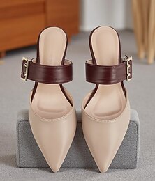 economico -mules slip-on da donna con punta affilata e cinturino con fibbia, eleganti ballerine bicolore per appuntamenti casual e per l'uso quotidiano