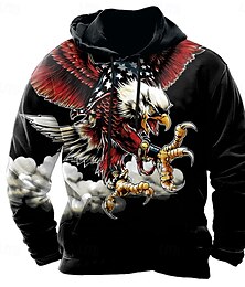 billige -Uavhengighetsdagen Herre Amerikansk amerikansk flagg Ørn Hettegensere Genser Hattetrøje Hettegenser Crew-hals Fritid 3D-utskrift Ferie Jakt Svart Snorer Graphic Høst Vinter Designer