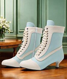 abordables -bottes à talons mi-hauts blanches et roses de style victorien pour femmes - parfaites pour les événements à thème vintage et le cosplay