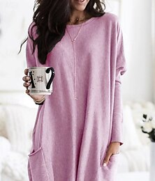 ieftine -Pentru femei Rochie Mini Rochii Tricou Rochie de schimb Casual În aer liber Zilnic Concediu Fit regulat Simplu Manșon Lung În V Alb Roz Îmbujorat Bleumarin Albastru piscină Vară