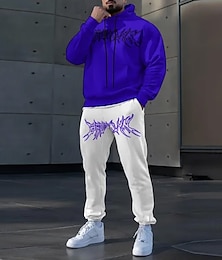 abordables -Hombre Graphic 2 piezas Conjuntos de sudaderas 3D Chándal Sudadera con capucha Manga Larga Pantalones largos Con Capucha Casual / Diario Ropa Deportiva Impresión 3D Primavera Otoño Invierno Rojo rubí