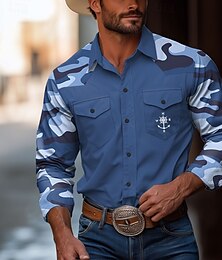 economico -Per uomo Mimetico Bussola Camicia Camicia Western Camicia da cowboy Manica Lunga Vintage Stile Western All'aperto Quotidiano Abbigliamento da lavoro Autunno & Inverno Collo ripiegato Stampa 3D Due