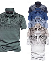 abordables -Hombre Floral Flores Polo polo de punto Manga Corta Cuello Vuelto Cuello de polo Moderno Formal Trabajo Deporte Botones Estampado Primavera Rojo rubí Blanco Azul Claro