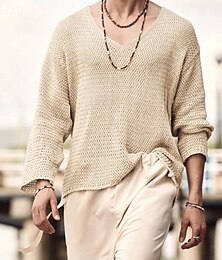 preiswerte -Herren Pullover Grobstrick Stricken Normale Oberteile Gestrickt Einfach V Ausschnitt Strickware Moderne zeitgenössische Lässig Alltagskleidung Bekleidung Frühling Herbst Schwarz Marineblau S M L