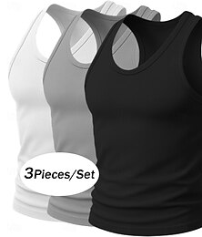 halpa -Miesten Hihaton Aluspaita Hihaton paita Lihaspaita Hihaton Syvä U Kauha Pyöreä Kesä Yhtenäinen väri Pit Strip Muoti Suunnittelija Urheilullinen 3-osainen Monipakkaus Joustin ulko- Kausaliteetti Bile