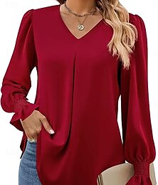 economico -Per donna Camicia Tinta unica Semplice Elegante Essenziale Casual Manica Lunga Scollo a V Collo a V Top Regolari Lavoro Quotidiano Ferie Volant Rosa Rosso Blu Reale Arancione Cachi Primavera Autunno