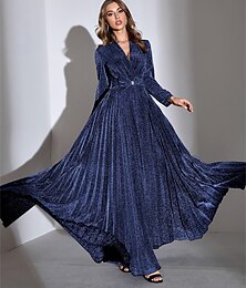 preiswerte -A-Linie Partykleider Elegant Kleid Formell Hochzeit Bodenlang Langarm V Ausschnitt Samt mit Falten 2025