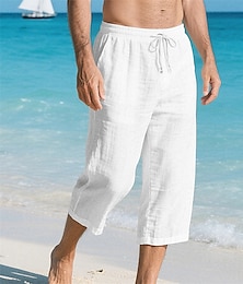 economico -Per uomo Pantaloni capri Shorts di Lino Pantaloncini Estivi Shorts da Spiaggia Tasca Elastico in vita Coulisse Semplice Comodità Traspirante Lunghezza al polpaccio Vacanza Ferie Spiaggia Hawaiano Boho