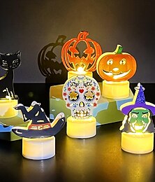 economico -6 pezzi/1 set di candele decorative a LED per Halloween, a forma di zucca, strega, gatto nero, teschio, cappello da strega, luci decorative per interni, feste, ristoranti, atmosfera di Halloween