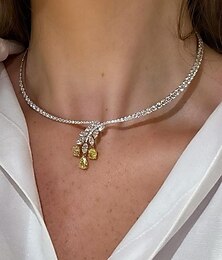 abordables -Collier ras du cou Zircon Strass Femmes Élégant Mode Artistique Frange à pompons Forme de Feuille Mariage Rond Colliers Tendance Pour Mariage Soirée Quotidien