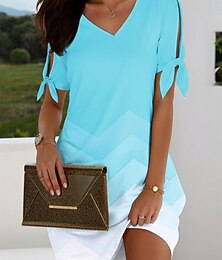 economico -Per donna Abito Midi Vestito T-Shirt Abito a trapezio Abito sportivo Elegante Vacanza Vintage Spalle scoperte Vestibilità regolare Ombre Grafico Geometrico Manica Corta Scollo a V Verde chiaro Rosa