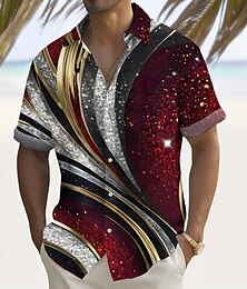 economico -Per uomo Geometrico Glitterato Linea Camicia Camicia Estiva Camicia con Bottoni Manica Corta Moda Casual All'aperto Vacanza Abbigliamento Quotidiano Estate Primavera Collo ripiegato Stampa 3D camicie