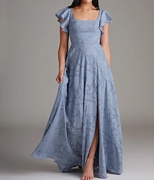 preiswerte -A-Linie Brautjungferkleid mit Rundhalsausschnitt ärmellos elegantes bodenlanges Chiffon mit Rüschen  geteilte Front 2025