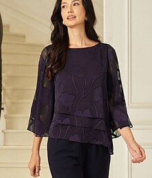 economico -Per donna Camicia di Pizzo Blusa Top Eleganti Top in chiffon Tinta unica Floreale Elegante Mezza Manica Manica a Volant Scollo a Barca Top Regolari Ospite di nozze Lavoro Quotidiano Orlo asimmetrico