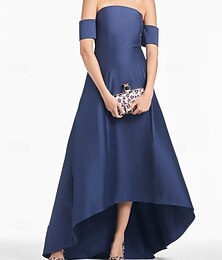 abordables -Robe de cocktail trapèze bleu marine foncé, élégante, robe de soirée noire, longueur au sol, sans manches, sans bretelles, jupe en satin, 2025