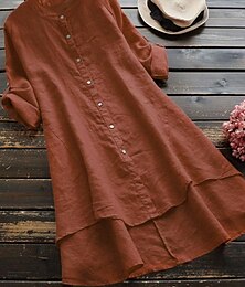 economico -Per donna Abito Midi Abito a Tubino Vacanza Casual Quotidiano Vestibilità regolare Semplice Manica Lunga Colletto a Camicia Bianco Rosso Blu Arancione Estate Primavera