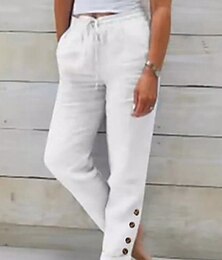 economico -Per donna Pantaloni in cotone e lino Chinos Vacanza Vintage Moda Lunghezza intera Vita Alta Semplice Tasca Fascia Elastica Comodo Morbido Confortevole Micro-elastico All'aperto Streetwear Nero Bianco