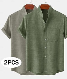 economico -Per uomo Camicia di lino Camicia con colletto alla coreana Camicia Estiva Abbigliamento da spiaggia Camicia casual Semplice Vacanza Casuale Bianco + giallo Rosa + giallo Bianco + Verde Grigio + rosa